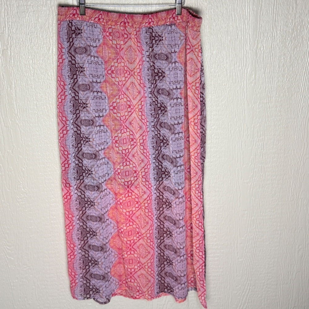 Faded Glory Womens 2X Pink Purple Geometric Tribal Print Elastic Maxi Skirt